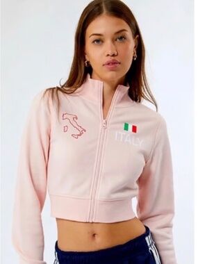 pacsun cropped pink zip up